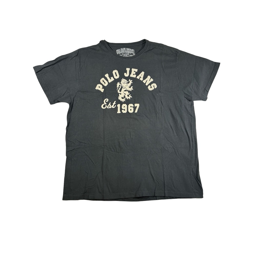 Polo Jeans Co Ralph Lauren Mens XL Black Graphic T-Shirt Est 1967 Lion Crest